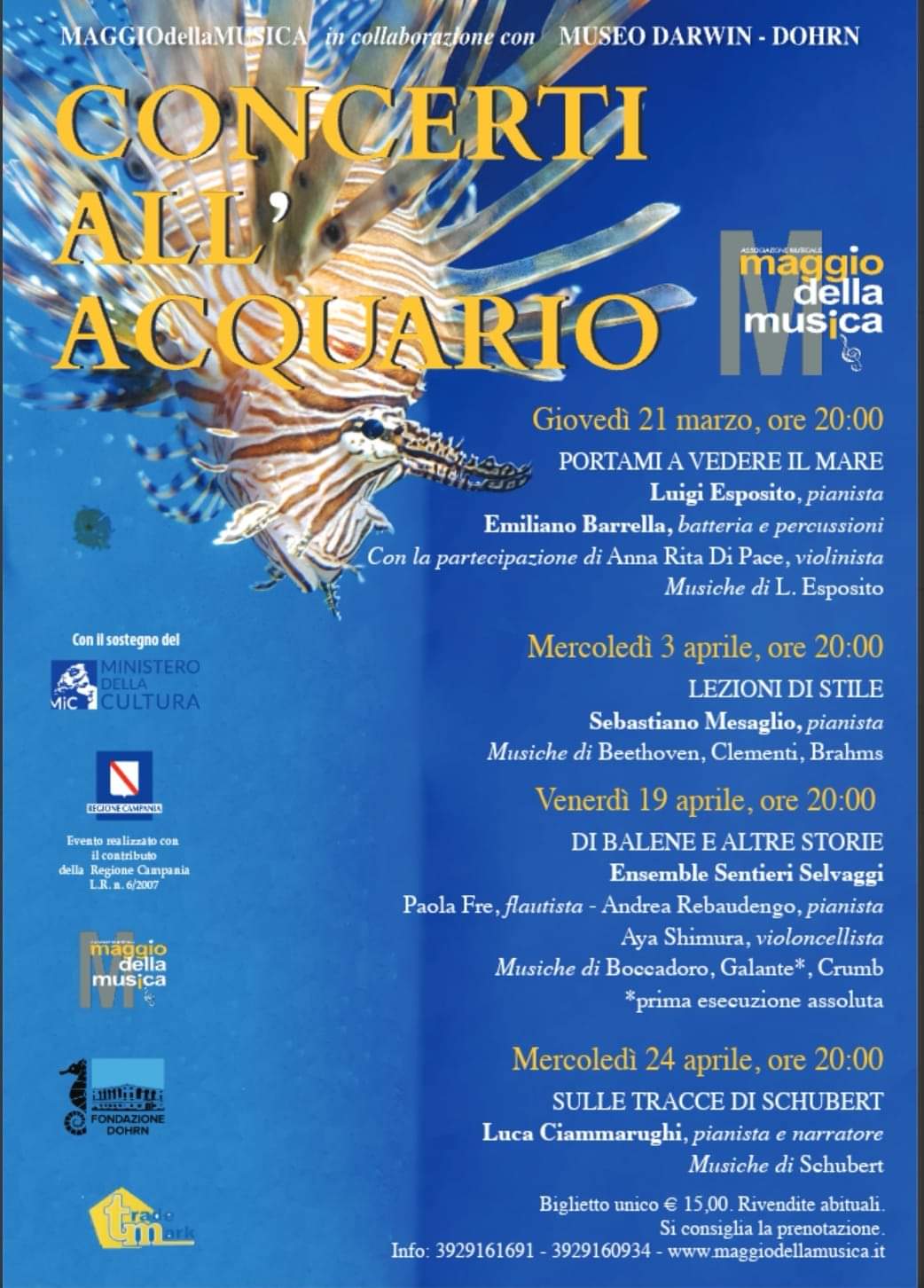 Maggio della Musica: concerti dedicati all’Acquario per celebrare i 150 anni presso il Museo Darwin-Dohrn