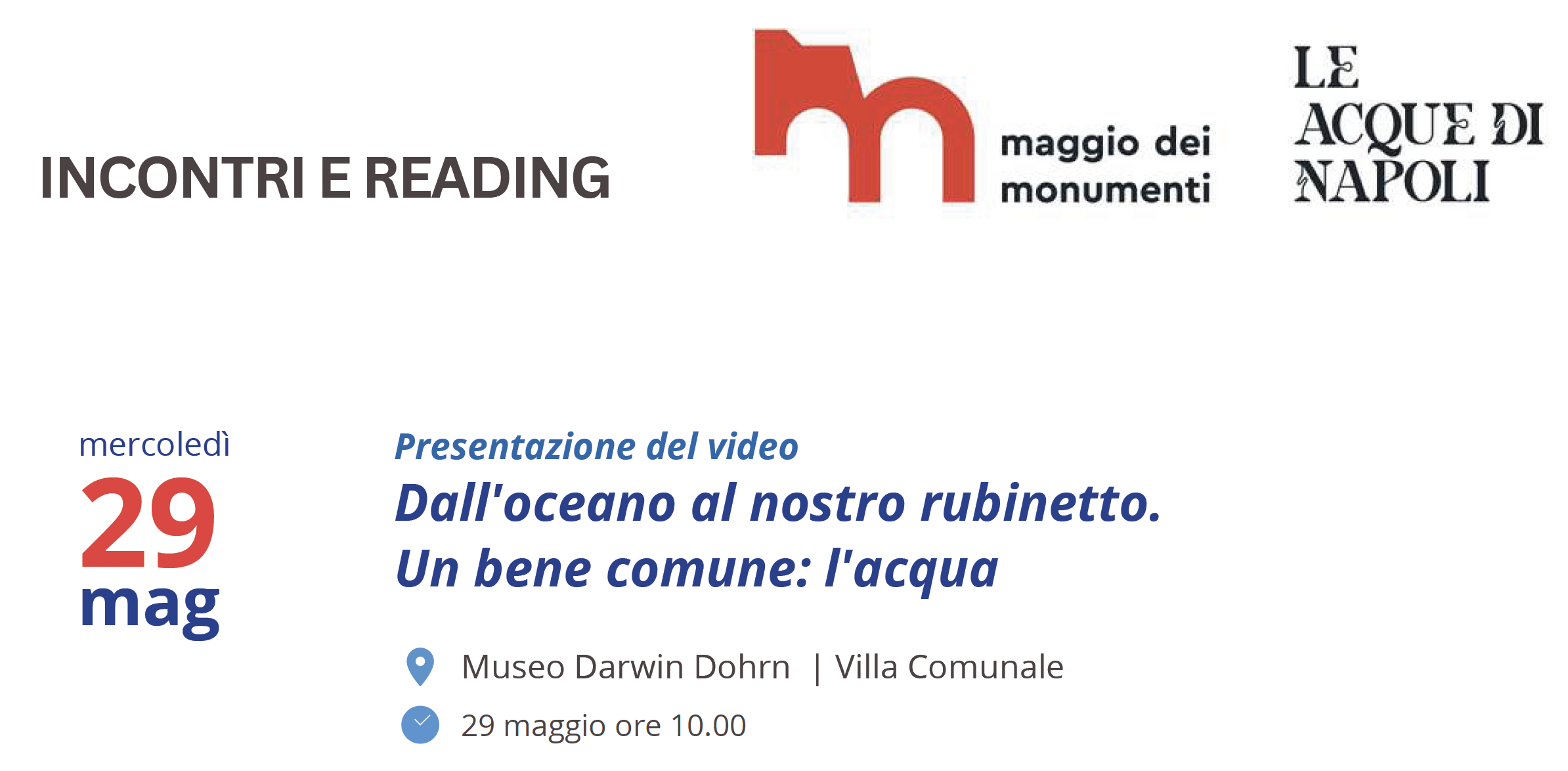 DOCUFILM DALL’OCEANO AL NOSTRO RUBINETTO Museo Darwin-Dohrn 29 maggio ore 10:00
